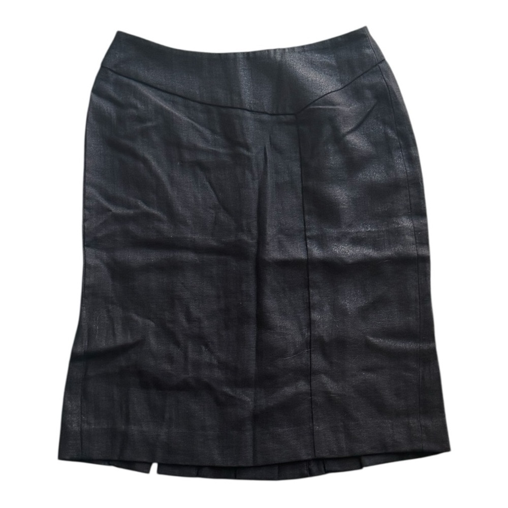 Reiss Black Pencil Skirt Linen Cotton Pleated Back Sz 4 Slit Work Party Meeting
